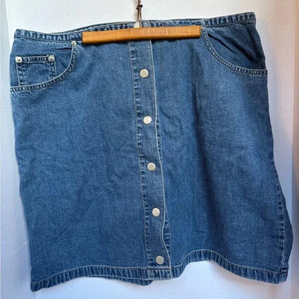 Vintage Old Navy Blue Jeans Button Front Denim Skirt Size 12